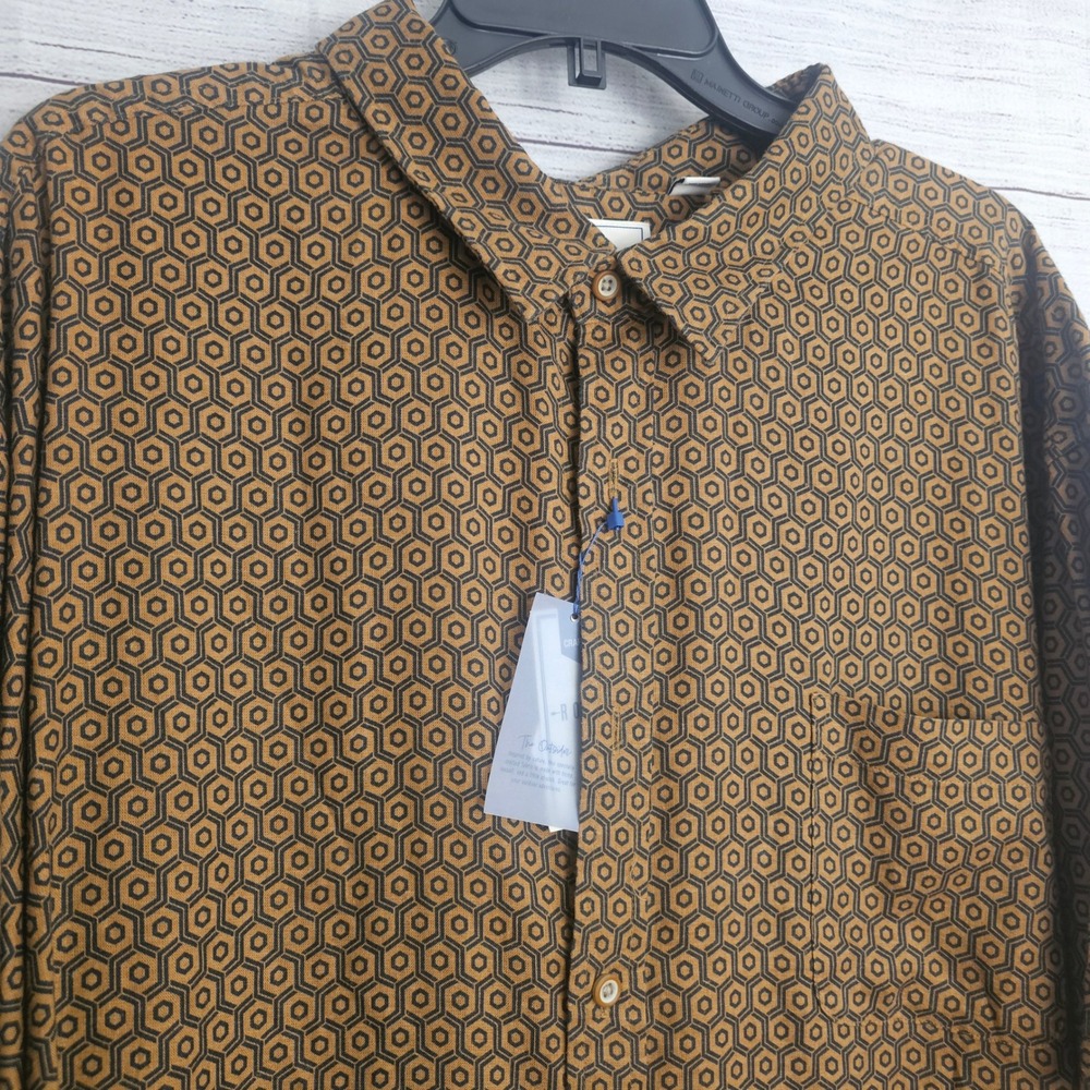ROWM Crafted 4X Big The Outsider Geo Pattern Button Down Brown Black NWT 1293